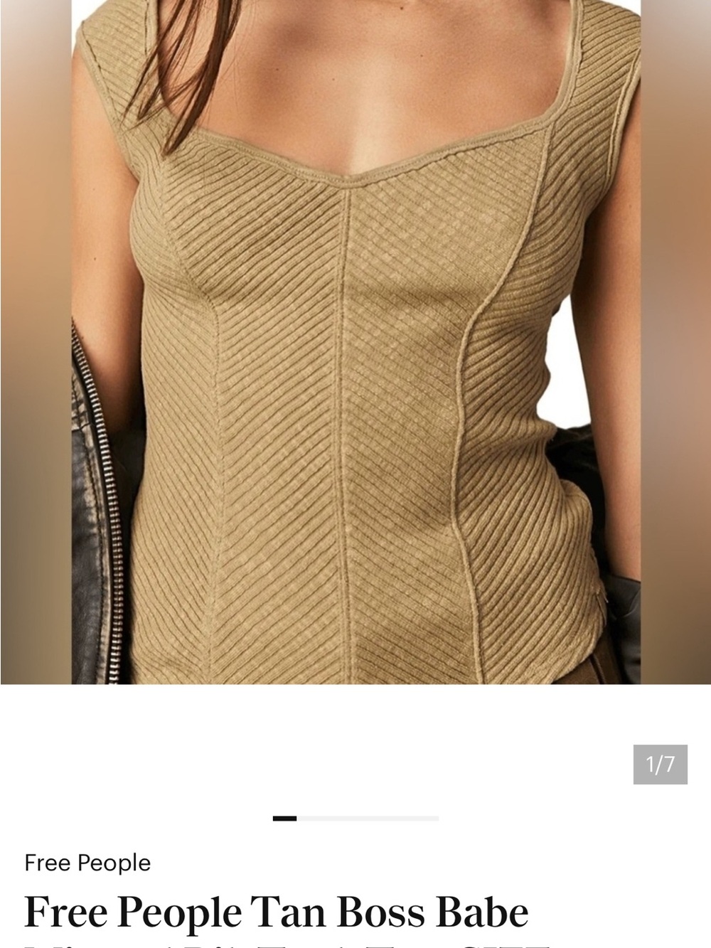 We The Free Olive-Tan Ribbed Square-Neck Tank